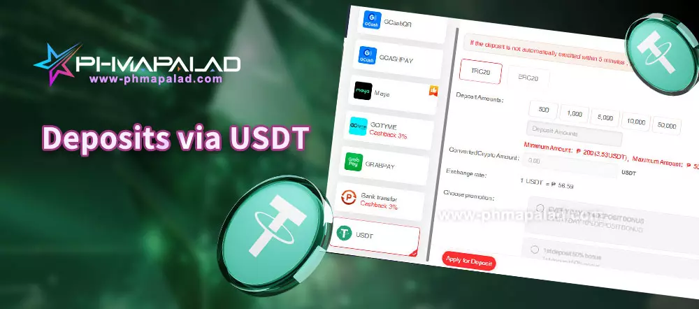 Deposits via USDT
